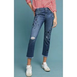 PILCRO & THE LETTERPRESS Star Sequin Embroidered Slim Boyfriend Jeans Blue Sz 30
